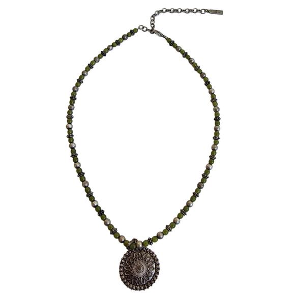 Napier Jewelry Lot 2 Necklaces 1 Pair Earrings Silver Blue Green Metal Beaded - Picture 2 of 12